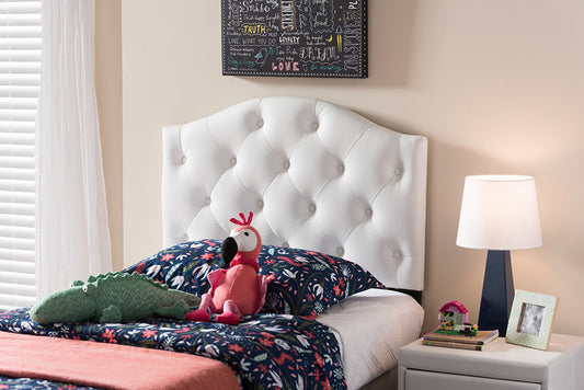 Baxton Studio Myra Modern and Contemporary White Faux Leather Upholstered Button-Tufted Scalloped Twin Size Headboard