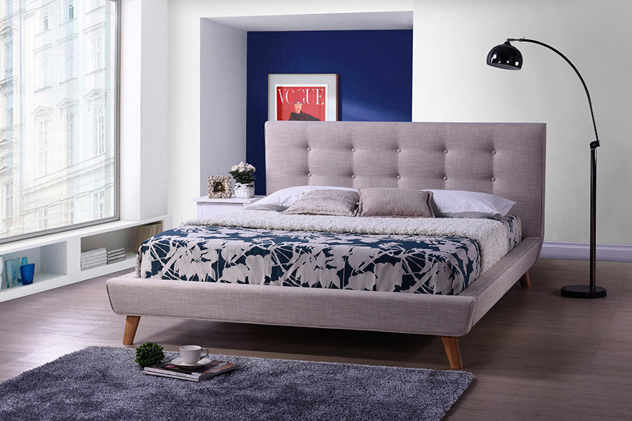 Baxton Studio Jonesy Scandinavian Style Mid-century Beige Fabric Upholstered King Size Platform Bed