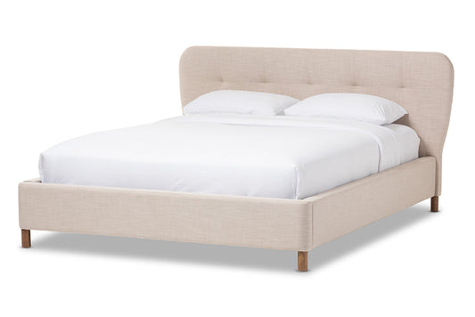 Baxton Studio Germaine Mid-Century Modern Beige Mix Linen Fabric Queen Size Grid-Tufting Platform Bed