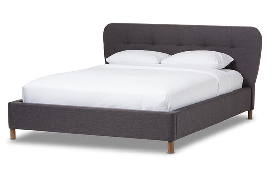 Baxton Studio Germaine Mid-Century Modern Dark Grey Fabric King Size Grid-Tufting Platform Bed