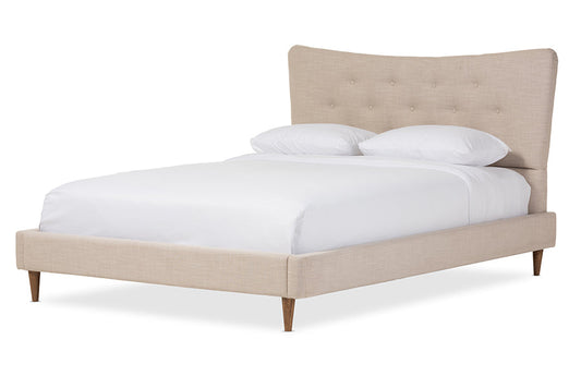 Baxton Studio Hannah Mid-Century Modern Beige Linen Queen Size Platform Bed
