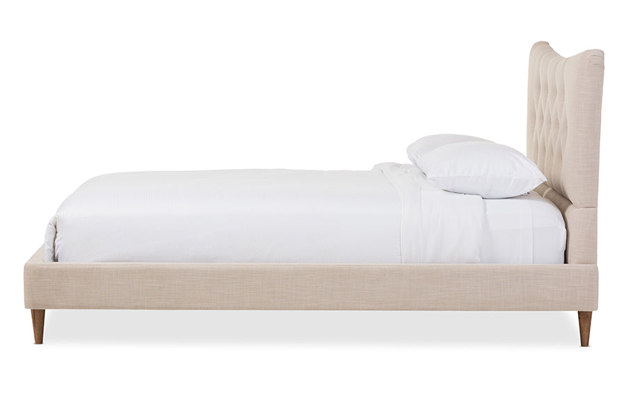 Baxton Studio Hannah Mid-Century Modern Beige Linen Queen Size Platform Bed