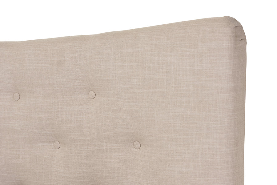 Baxton Studio Hannah Mid-Century Modern Beige Linen Queen Size Platform Bed