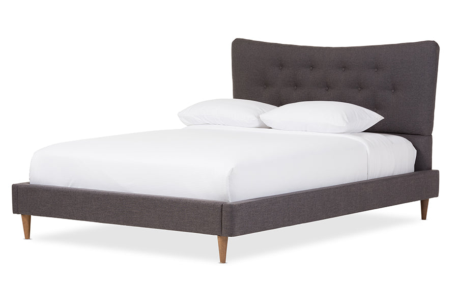 Baxton Studio Hannah Mid-Century Modern Dark Grey Fabric King Size Platform Bed