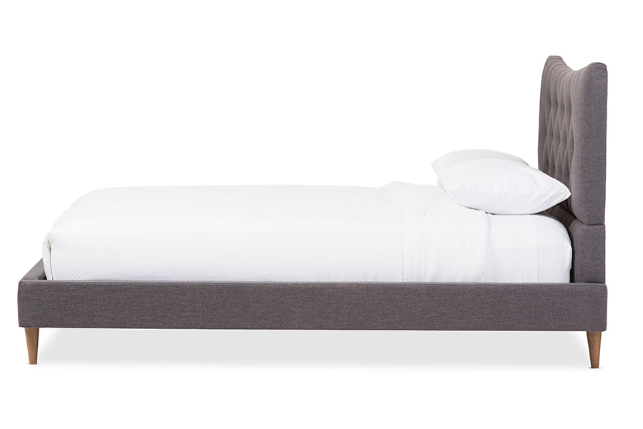 Baxton Studio Hannah Mid-Century Modern Dark Grey Fabric Queen Size Platform Bed