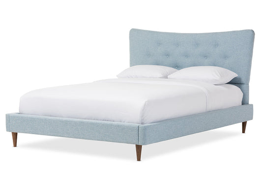 Baxton Studio Hannah Mid-Century Modern Sky Blue King Size Fabric Platform Bed