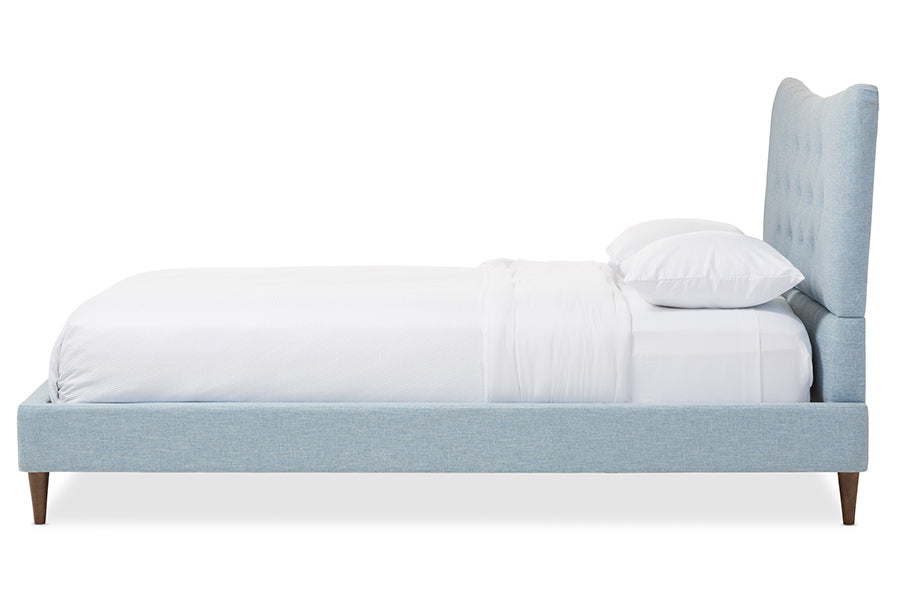 Baxton Studio Hannah Mid-Century Modern Sky Blue King Size Fabric Platform Bed