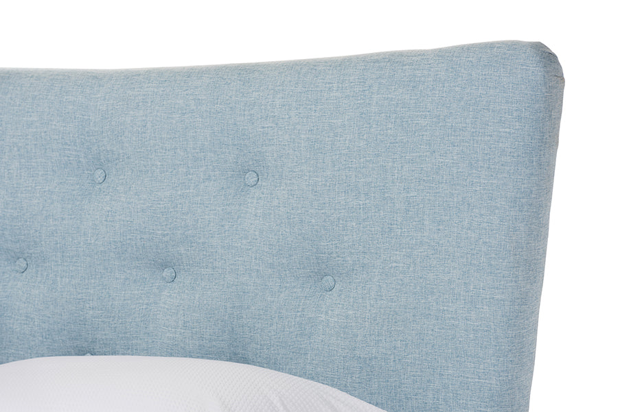 Baxton Studio Hannah Mid-Century Modern Sky Blue King Size Fabric Platform Bed