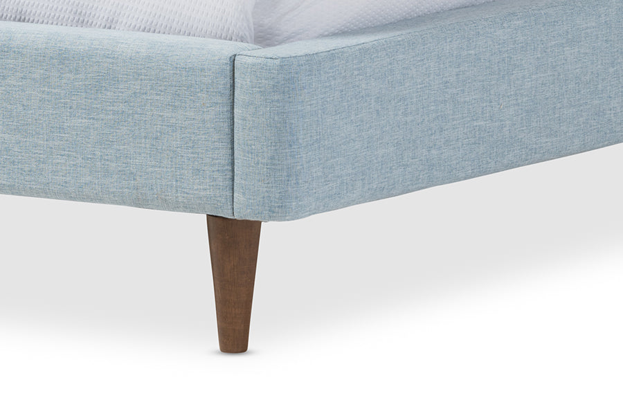Baxton Studio Hannah Mid-Century Modern Sky Blue King Size Fabric Platform Bed