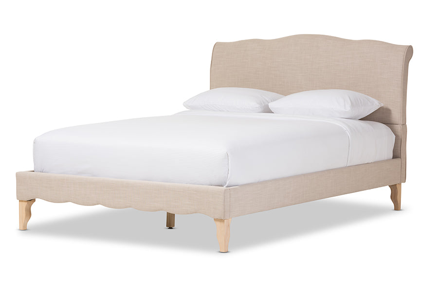 Baxton Studio Fannie French Classic Modern Style Beige Linen Fabric King Size Platform Bed