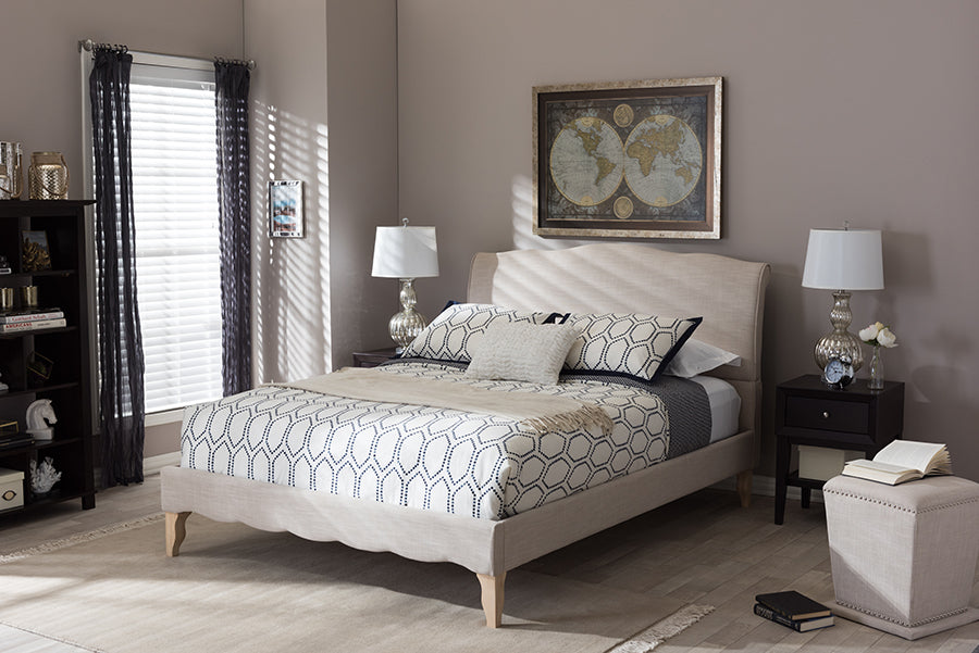 Baxton Studio Fannie French Classic Modern Style Beige Linen Fabric King Size Platform Bed