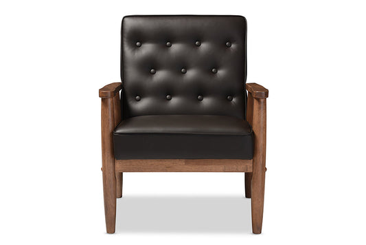 Baxton Studio Sorrento Mid-century Retro Modern Brown Faux Leather Upholstered Wooden Lounge Chair