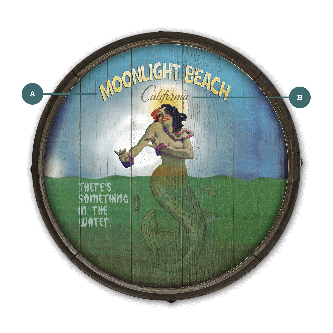 Mermaid Mystique at Moonlight (G) - Barrel End Wall Art