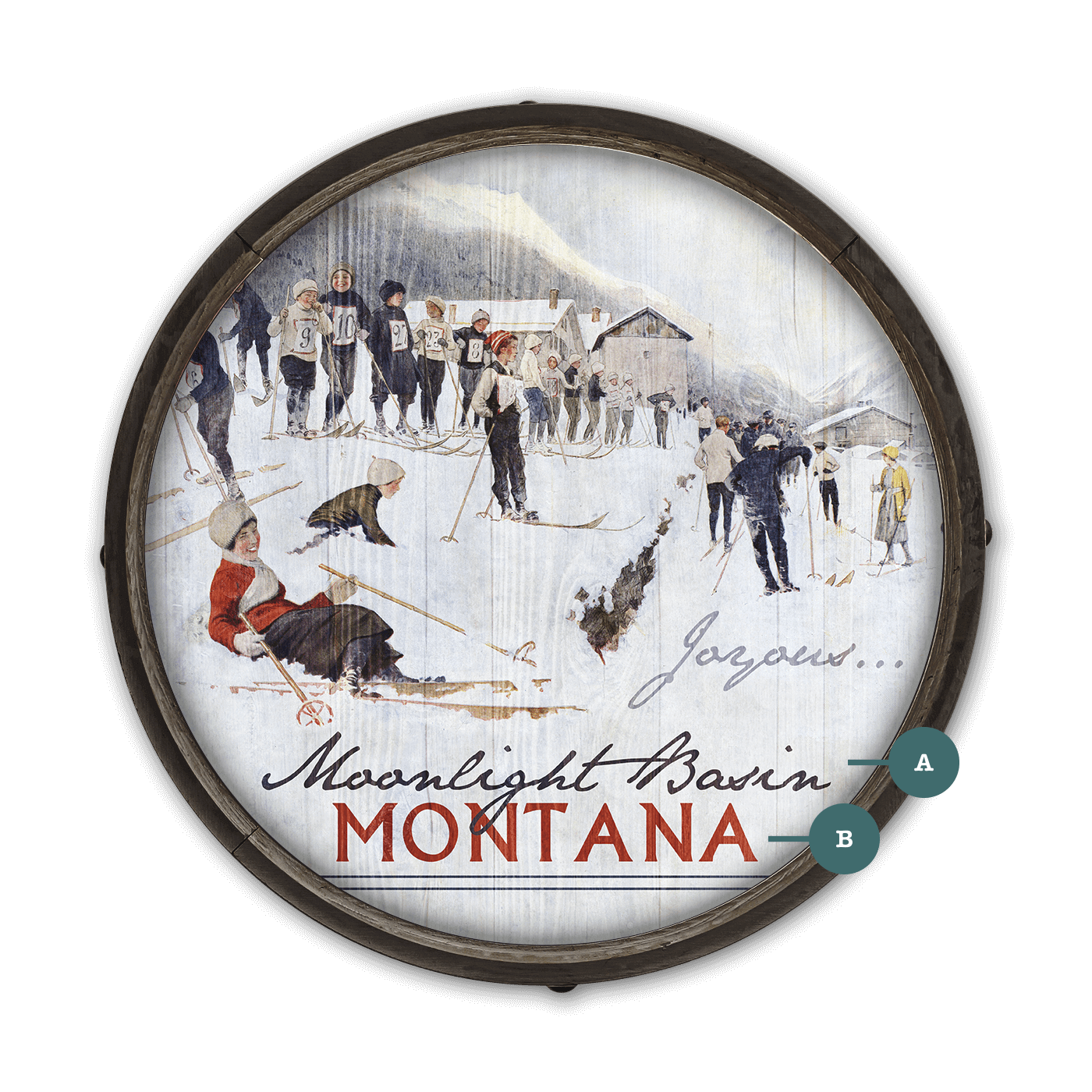 Joyous Skiing - Barrel End Wall Art