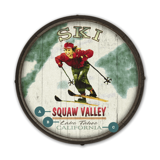 Mountain Momentum Female Skier - Barrel End Wall Art
