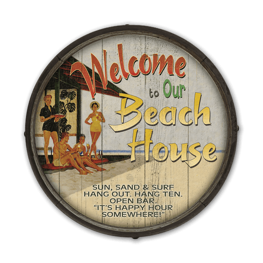 Beach House Welcome: Generic - Barrel End Wall Art