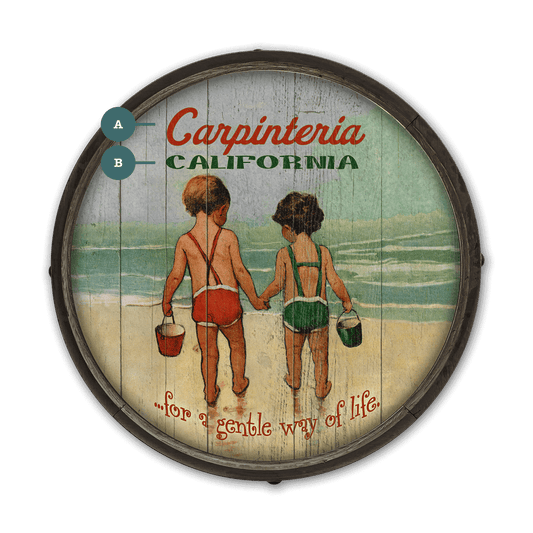 Hand in Hand: Children's Beach Time - Barrel End Wall Art