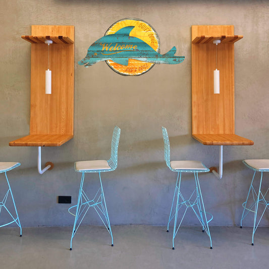 Coastal Metal Dolphin Welcome Sign