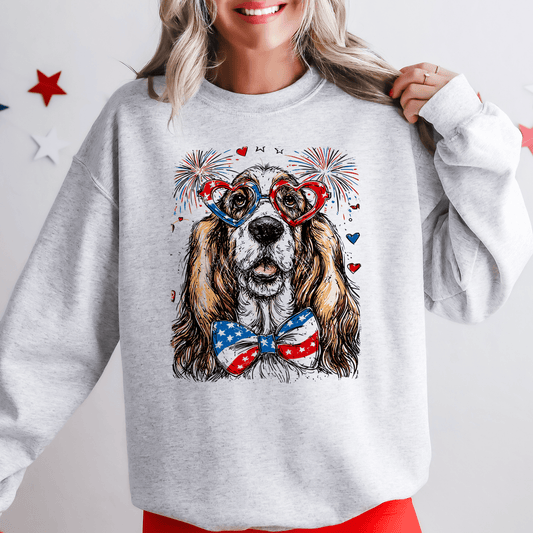Basset Hound Patriotic Dog USA Flag Patch Independence Day Edition All American Sweatshirt