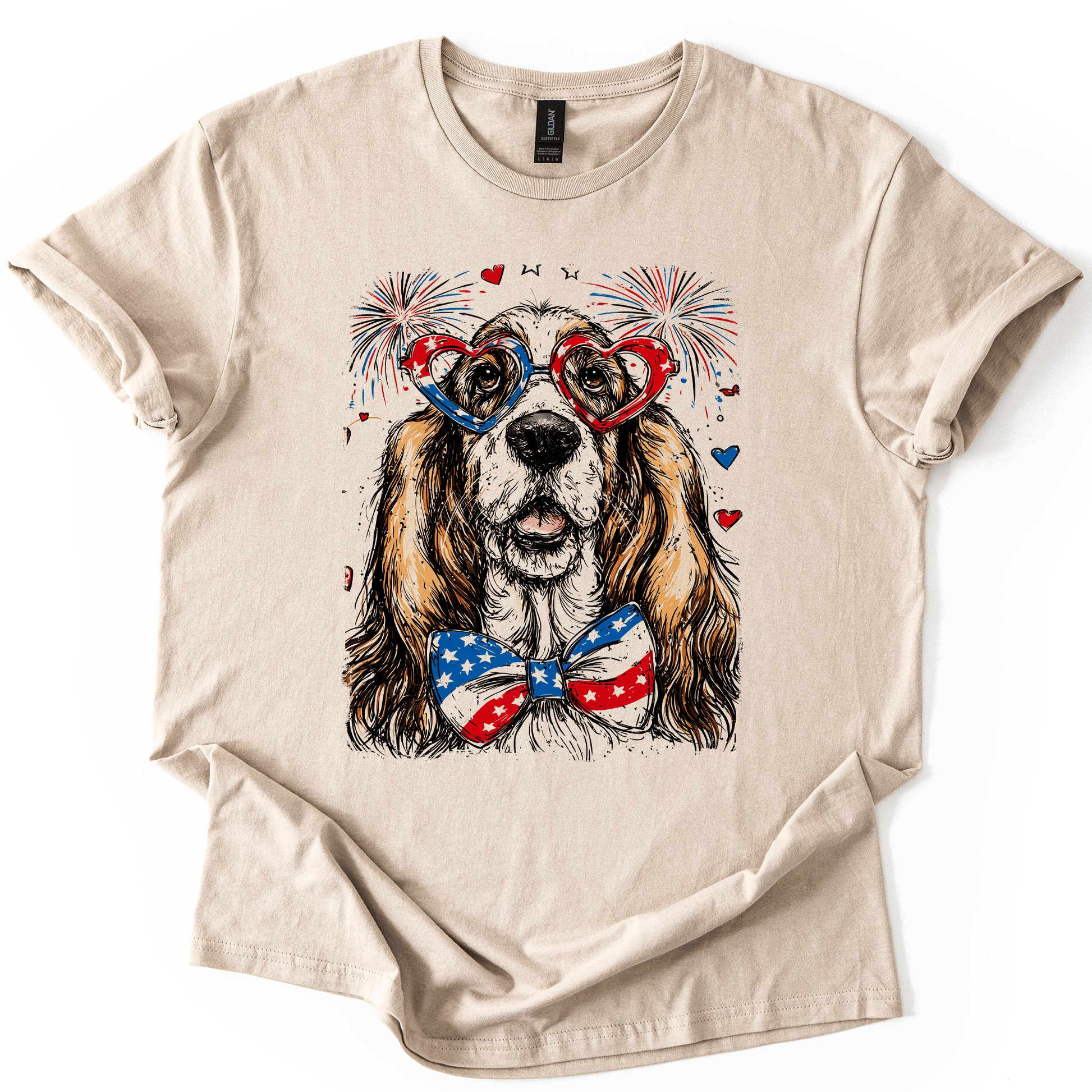 Basset Hound Patriotic Dog USA American Flag Fourth Of July Pet Lover Graphic Tee