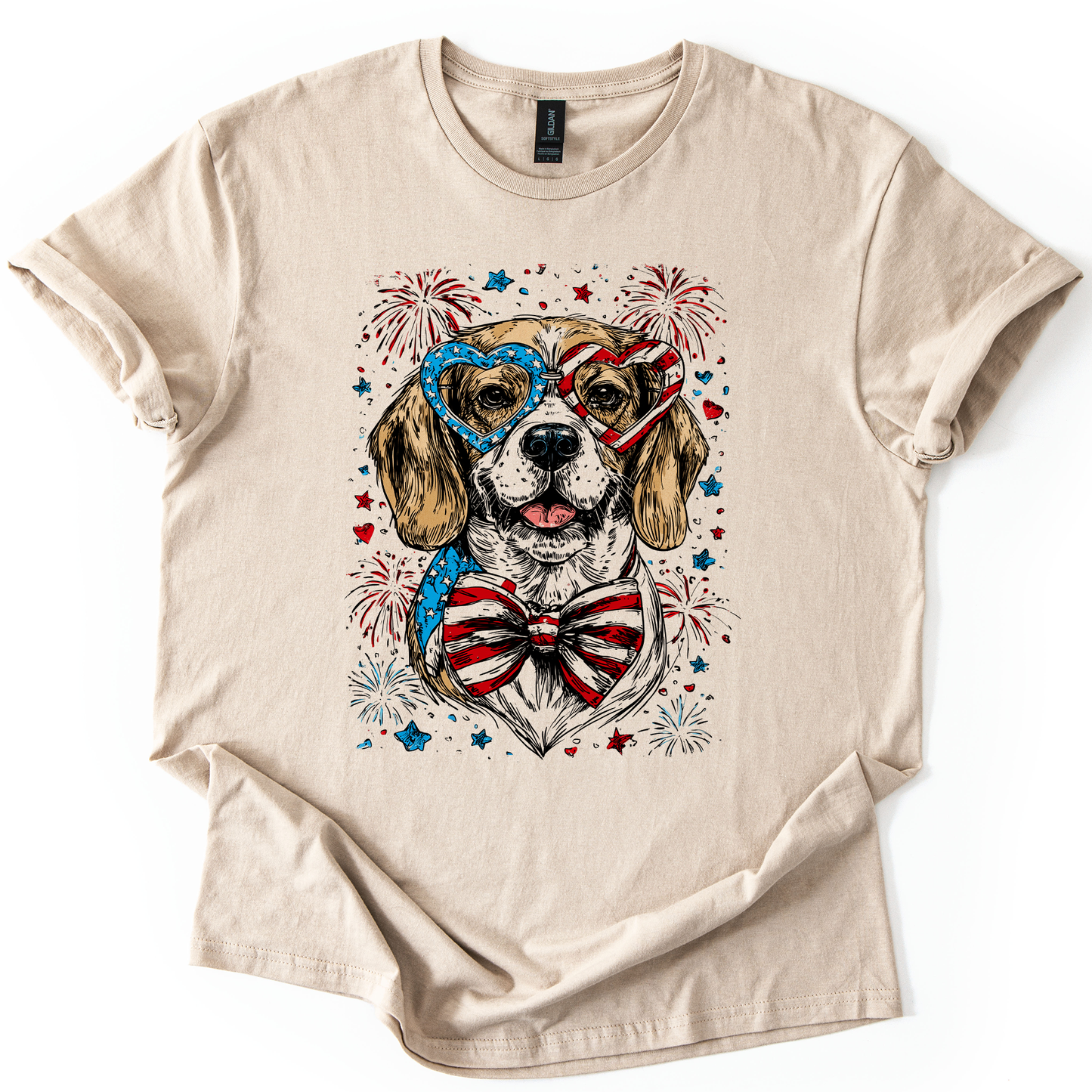 Beagle Patriotic Dog USA Fourth Of July Pet Lover Pride American Flag Graphic Tee