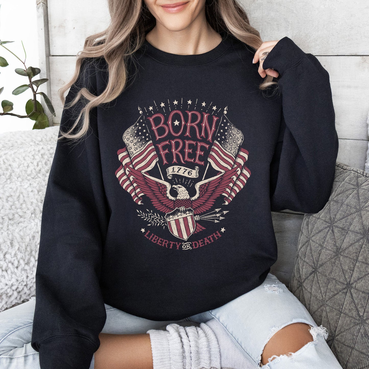 Born Free Patriotic 1776 4th Of July American Spirit Celebration Flag Inspired Sweatshirt