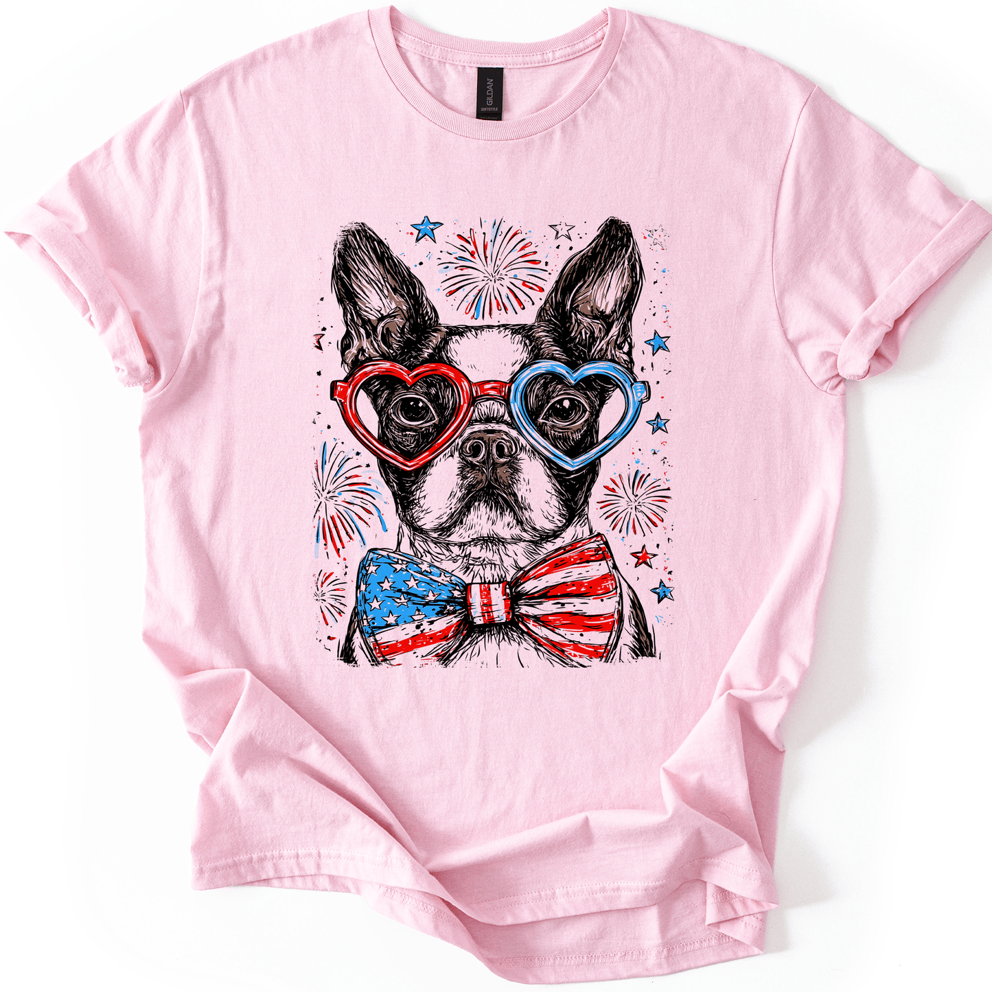 Boston Terrier Patriotic Dog USA Flag Fourth Of July Stars And Stripes Edition Graphic Tee
