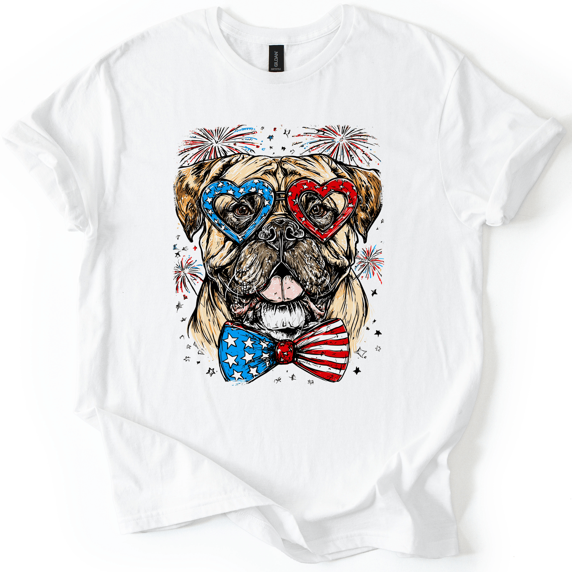 Bull Mastiff Patriotic Dog USA Flag Emblem 4th Of July Celebration Proud American Graphic Tee