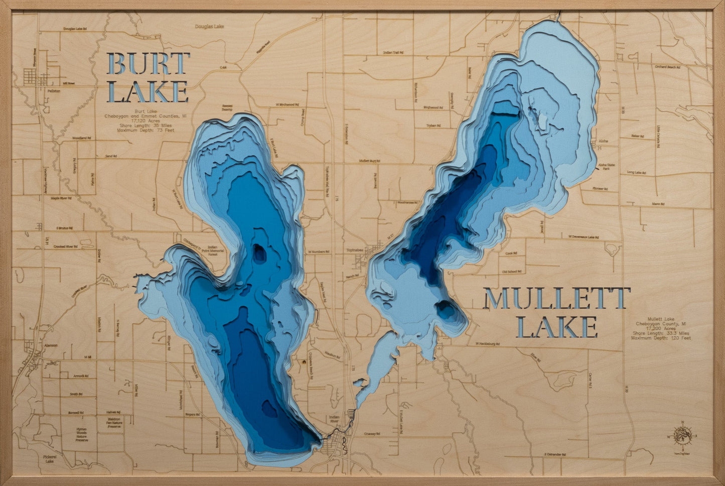Burt Lake and Mullett Lake in Cheboygan County, Michigan