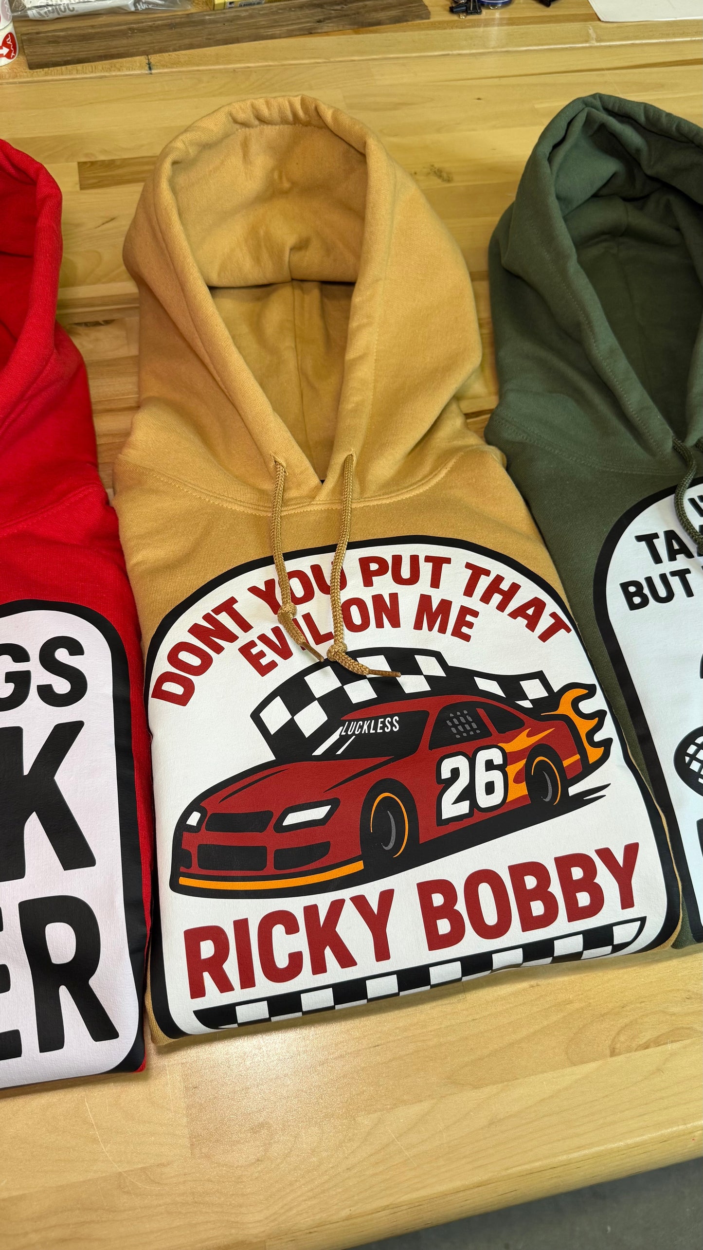 Ricky Bobby Hoodie – Don’t You Put That Evil on Me – Funny Racing-Inspired Hoodie by Luckless Outfitters