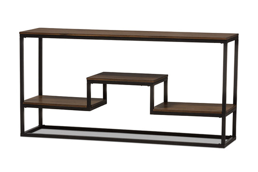 Baxton Studio Doreen Rustic Industrial Style Antique Black Textured Finished Metal Distressed Wood Console Table