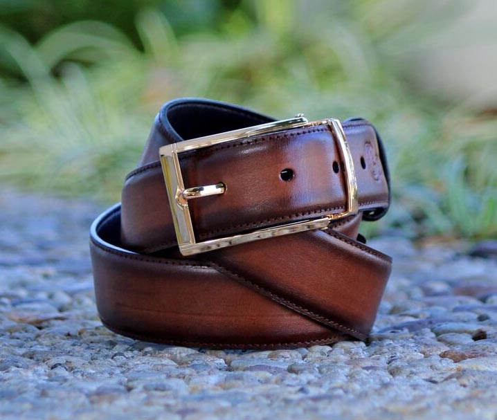 Carrucci Burnished Calfskin Belt - Brown