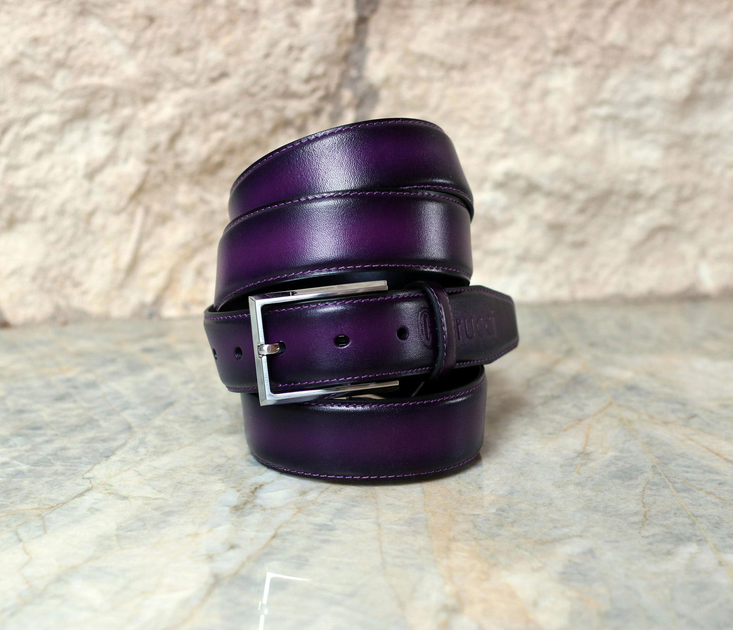 Carrucci Burnished Calfskin Belt - Purple