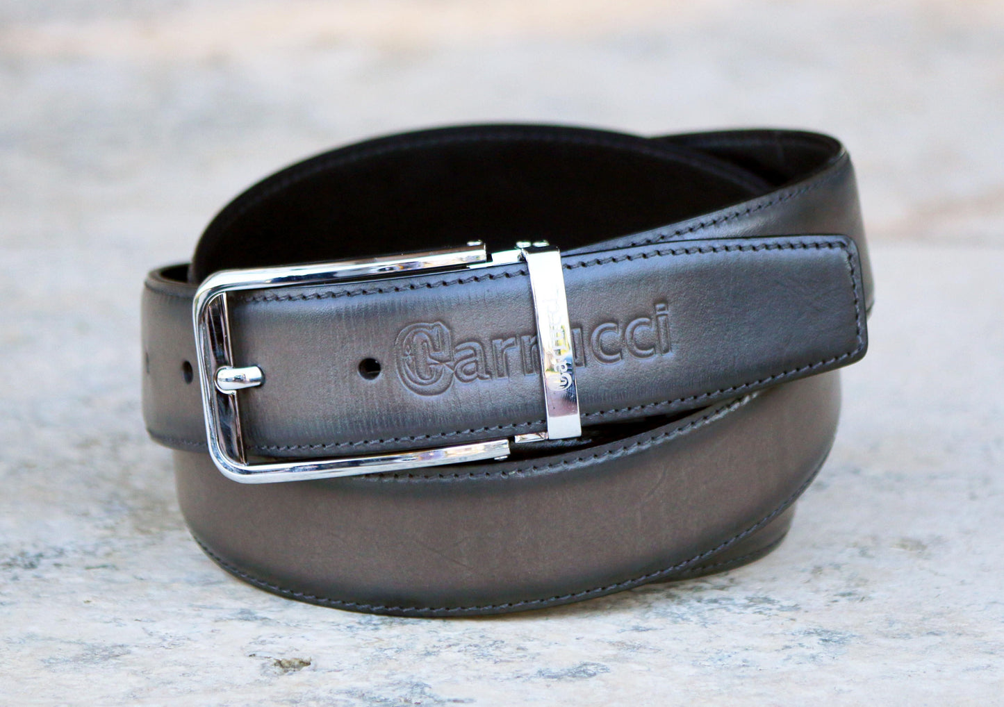 Carrucci Burnished Calfskin Belt - Grey
