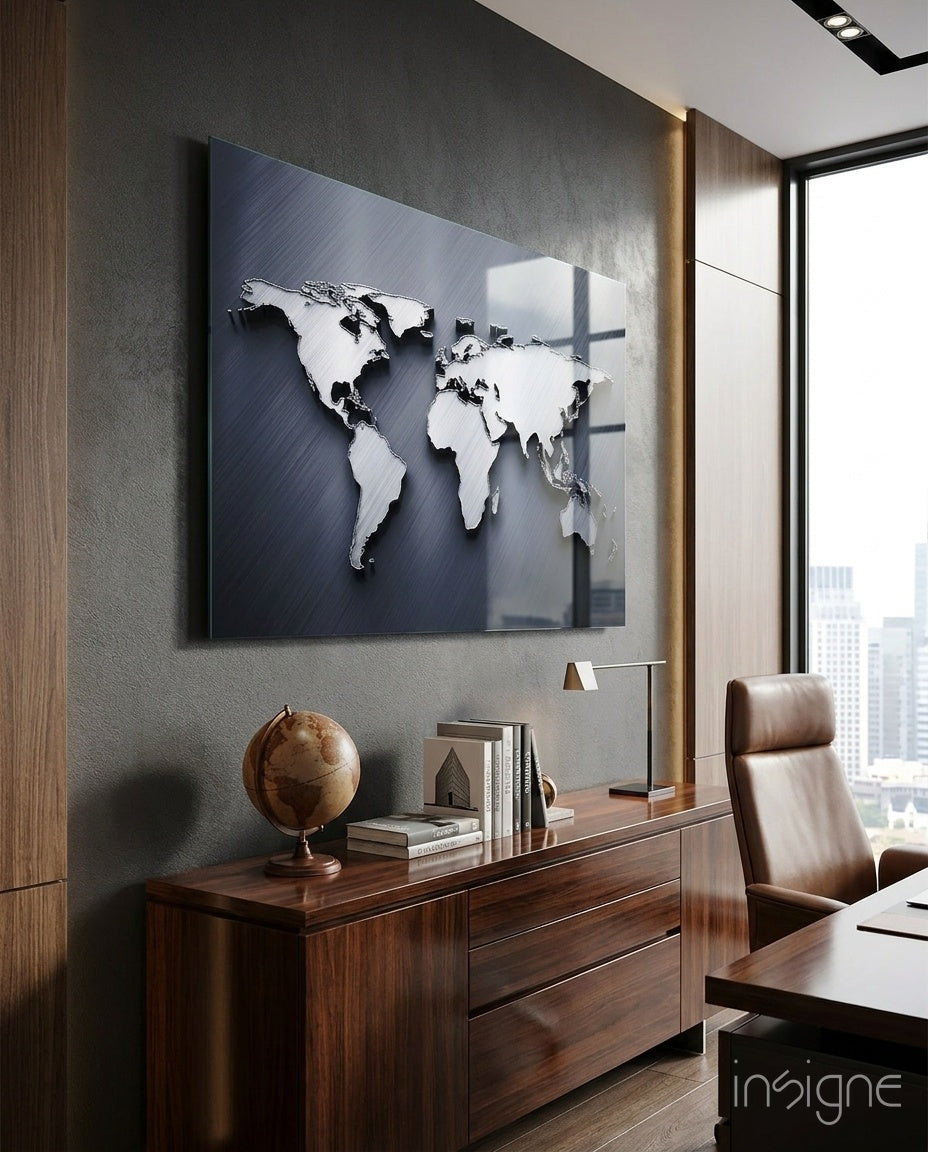 World Map Glass Wall Art
