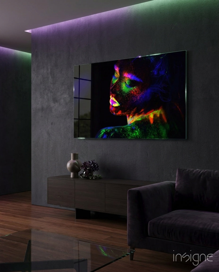 Neon Woman Glass Wall Art