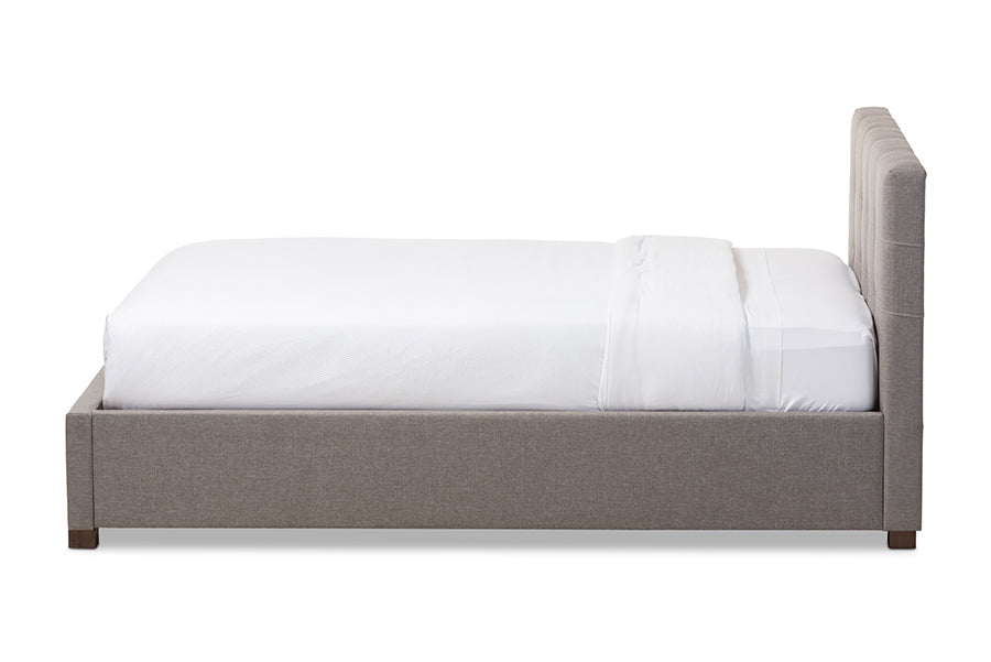 Baxton Studio Brandy Modern and Contemporary Grey Fabric Upholstered Queen Size Platform Bed with Storage Drawer