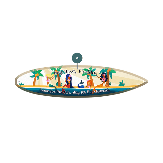 Come for the Sun, Stay for the Mermaids: Personalized - Surfboard Wall Art
