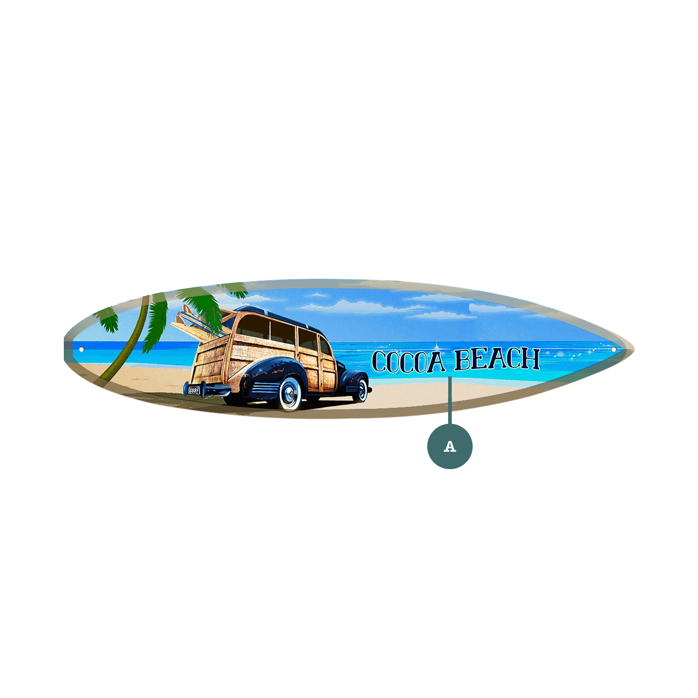 Woody on the Beach - Surfboard Wall Art