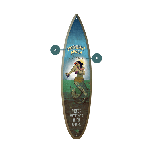 Mermaid Mystique at Moonlight - Surfboard Wall Art