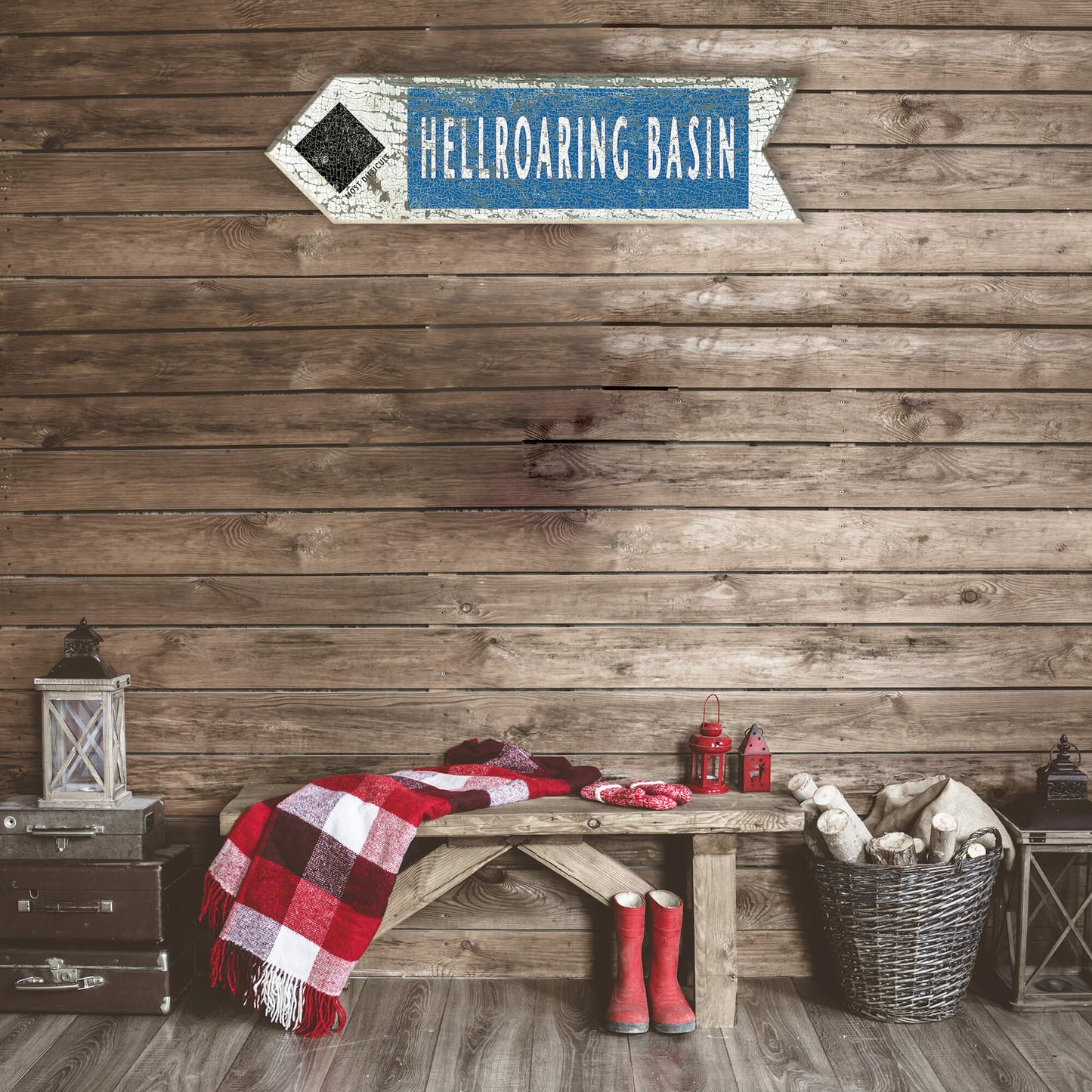 Ski Run Difficulty Arrow: Black - Wood Wall Decor