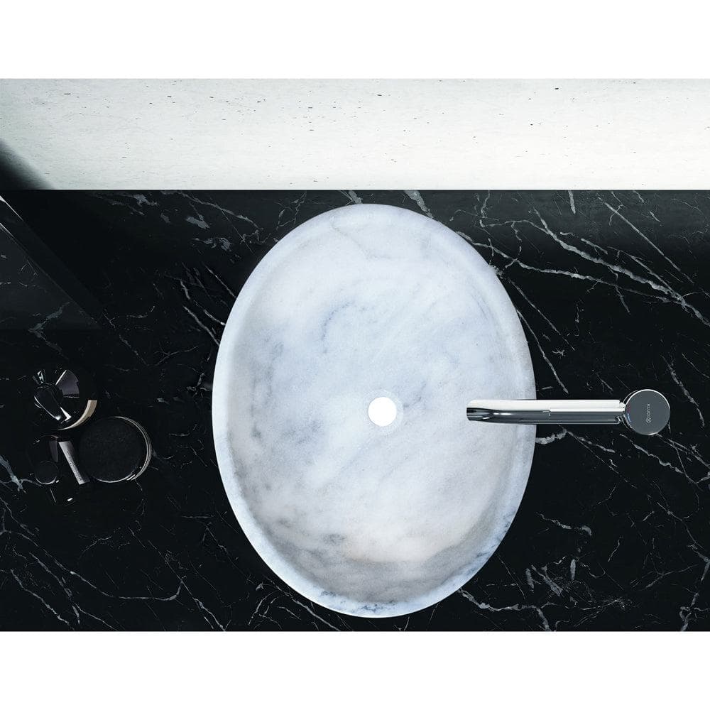 Carrara White Marble Natural Stone Oval Vessel Sink - 16x21x6