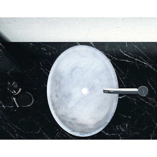 Carrara White Marble Natural Stone Oval Vessel Sink - 16x21x6