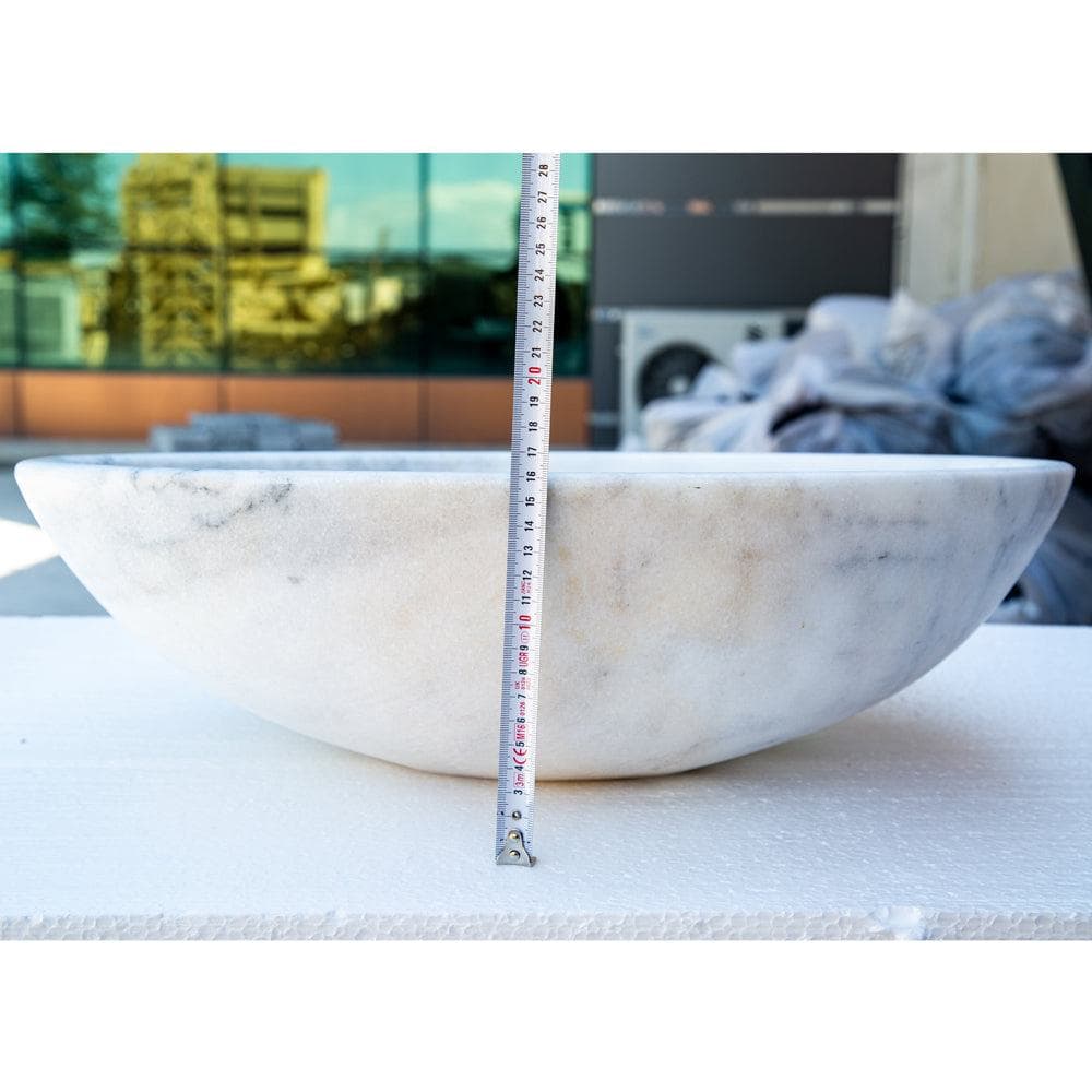 Carrara White Marble Natural Stone Oval Vessel Sink - 16x21x6