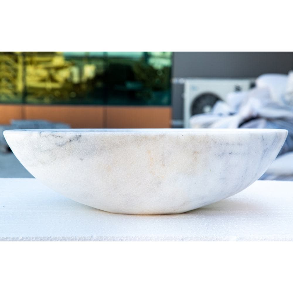 Carrara White Marble Natural Stone Oval Vessel Sink - 16x21x6