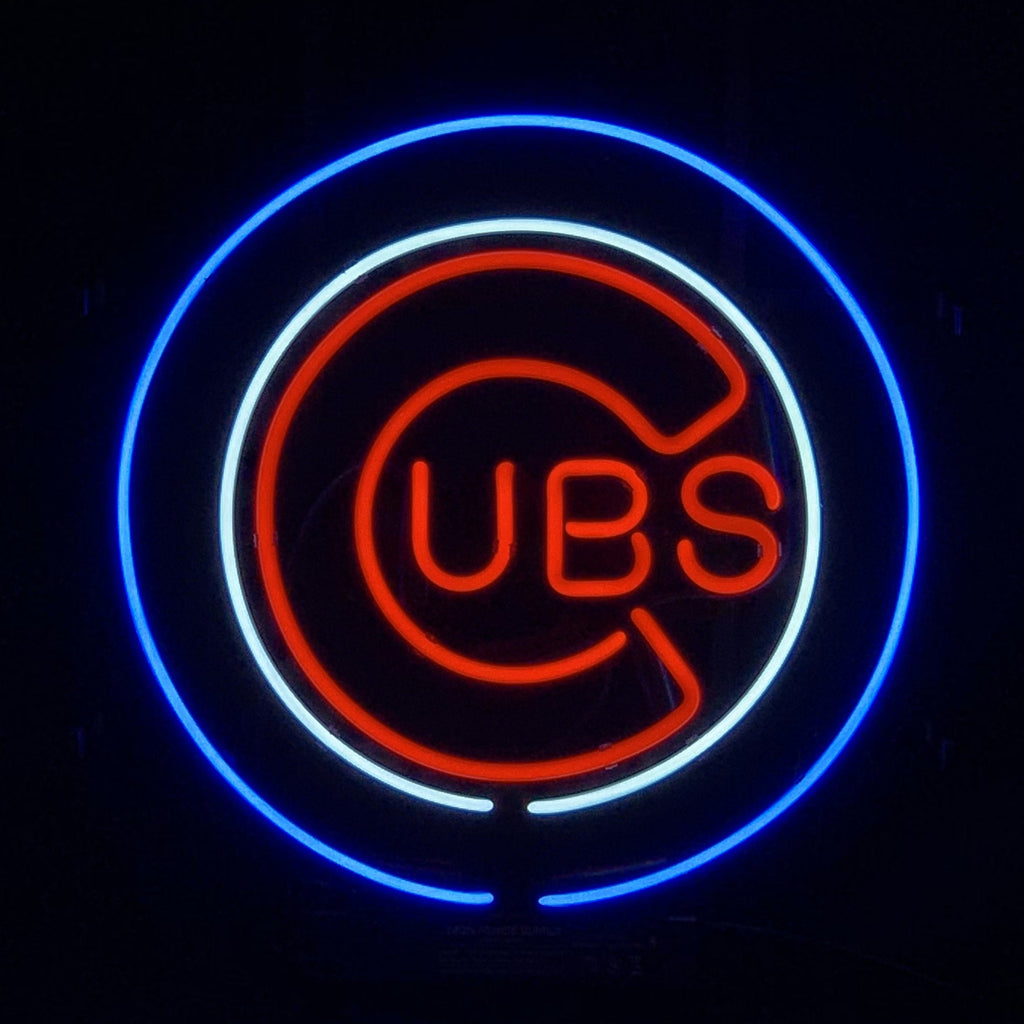 Chicago Cubs USB Baseball Logo Neon Sign with Metal Grid and Real Glass Tubes