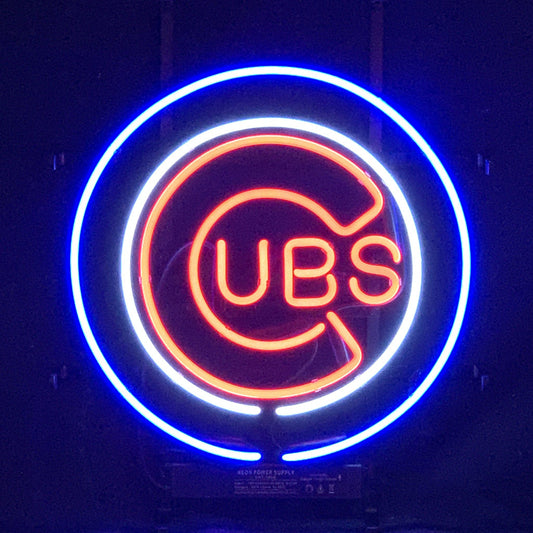 Chicago Cubs USB Baseball Logo Neon Sign with Metal Grid and Real Glass Tubes