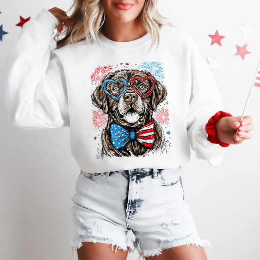 Chocolate Labrador Patriotic Dog USA Fourth Of July Independence Day Flag Emblem Sweatshirt