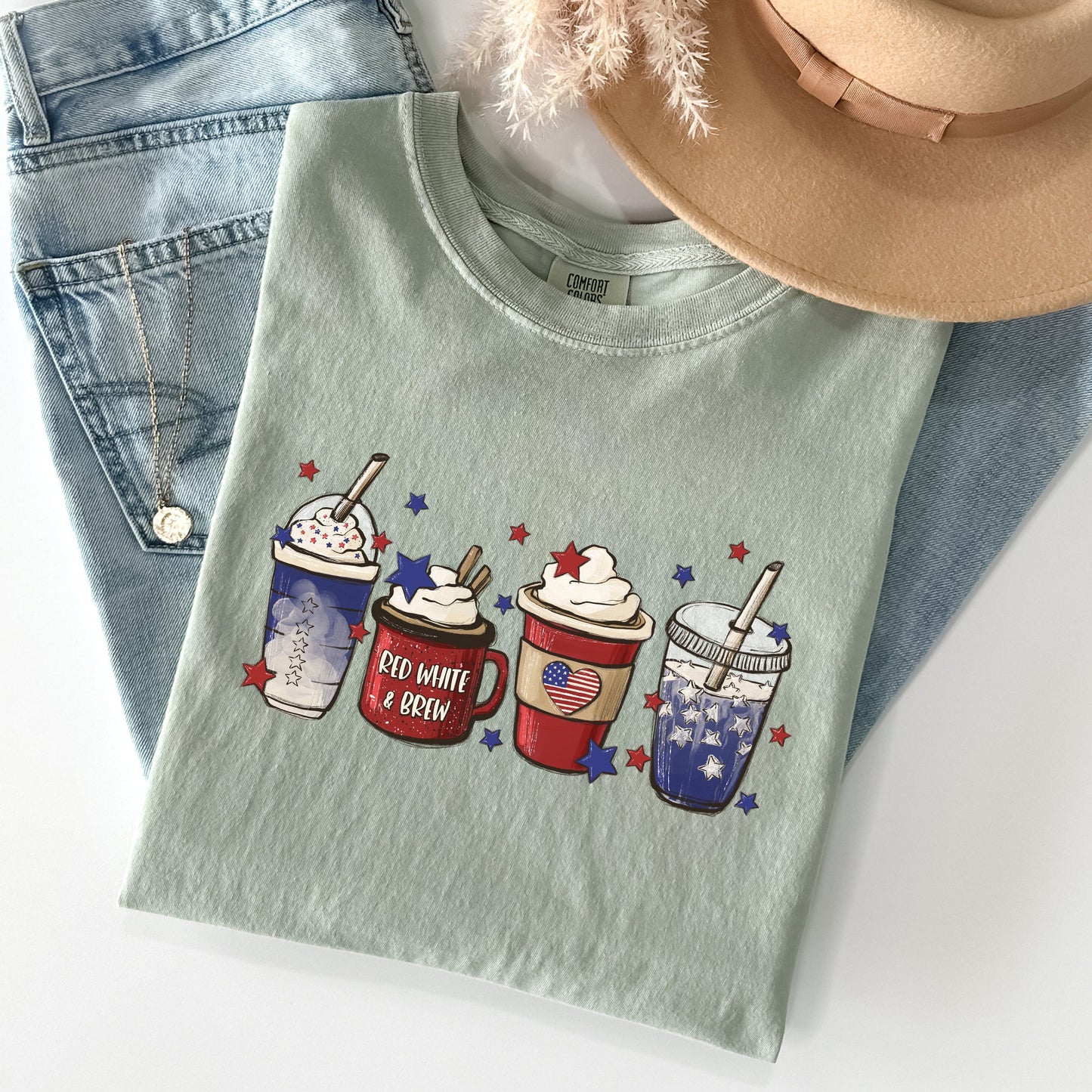 Coffee Lovers America Patriotic 4th July Flag Stars And Stripes Edition Graphic Comfort Colors Tee