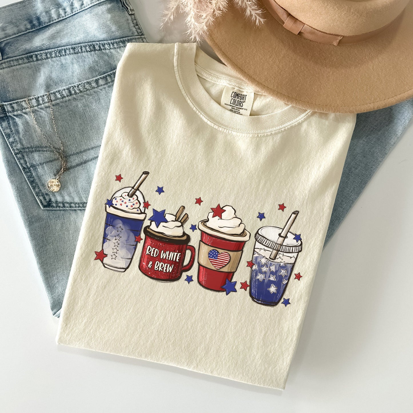 Coffee Lovers America Patriotic 4th July Flag Stars And Stripes Edition Graphic Comfort Colors Tee